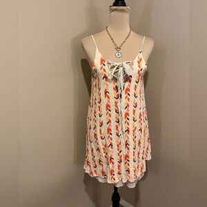 Audrey 3+1 Cream, Orange & Brown Mini,Deep V Lace Lace-up, lined small